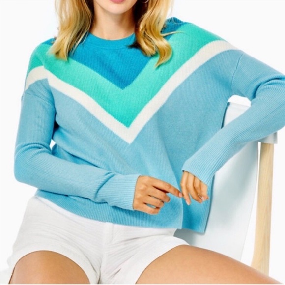 Lilly Pulitzer Rivka Sweater Ravello Blue with Chevron Stripe Women's Size XS - Picture 3 of 8